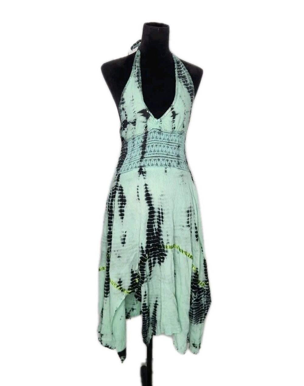 India Boutique Tie Dye Halter Handkerchief Gauze Dress Boho Festival OS